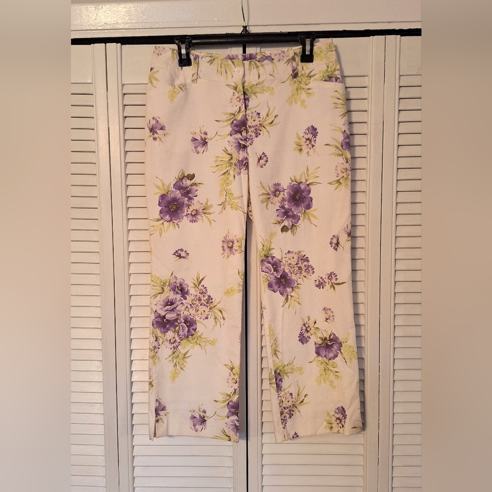 Karen Kane Textured Floral Crop Pants Sz 4 *S - Picture 4 of 7